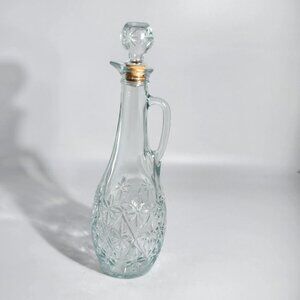 Starburst Daisy In Triangles Cut Glass Decanter With Stopper and Cork Vintage